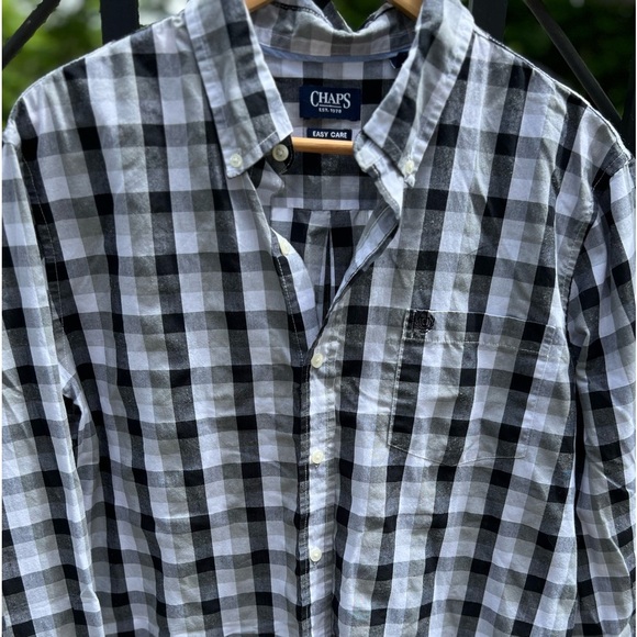 Chaps extra large button down dress shirt black/white checkered - Picture 10 of 11